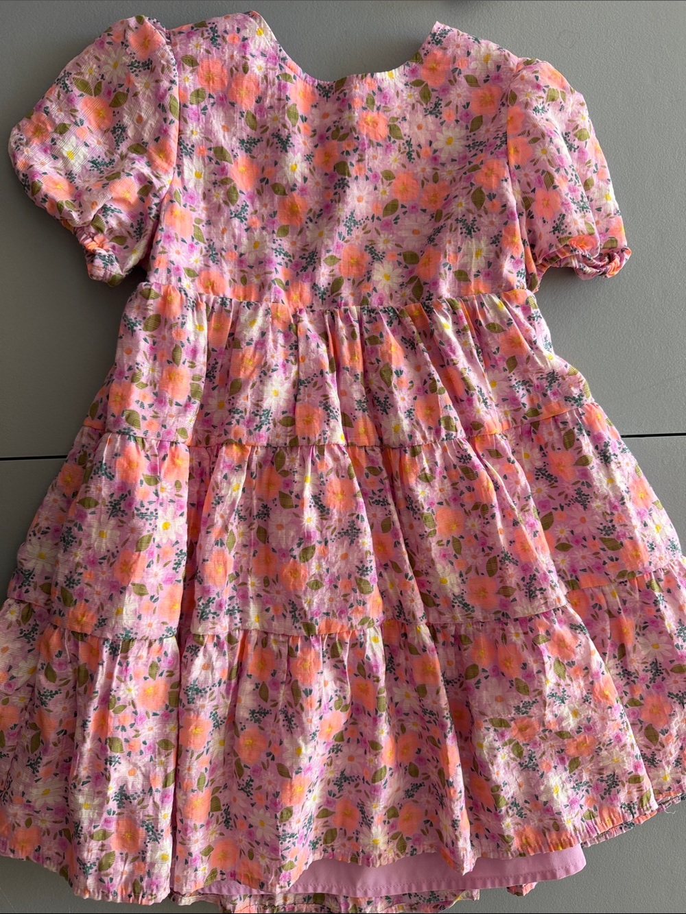 Cat & Jack Pink Floral Tiered Dress with Puff Sleeves